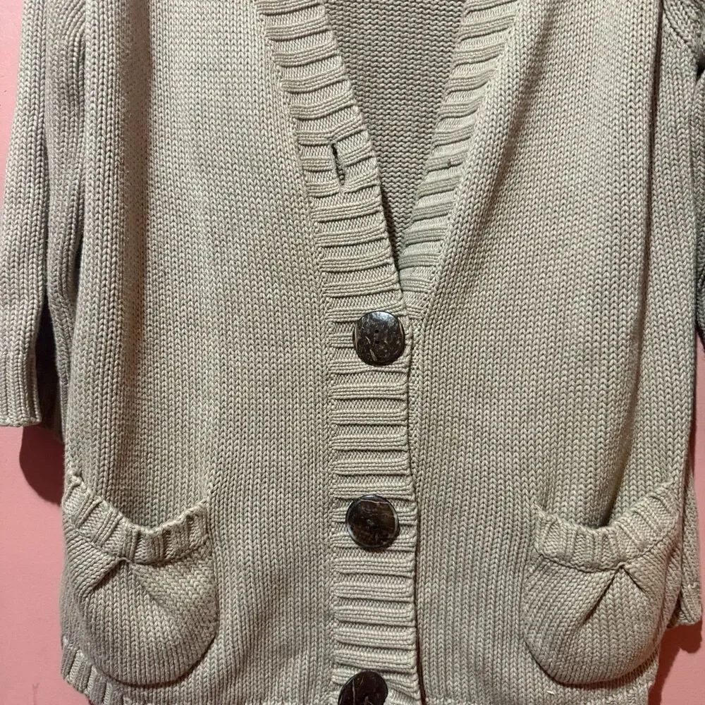 Chicos Womens Cardigan 3 Light Brown Knit Open Front Sweater Button Up